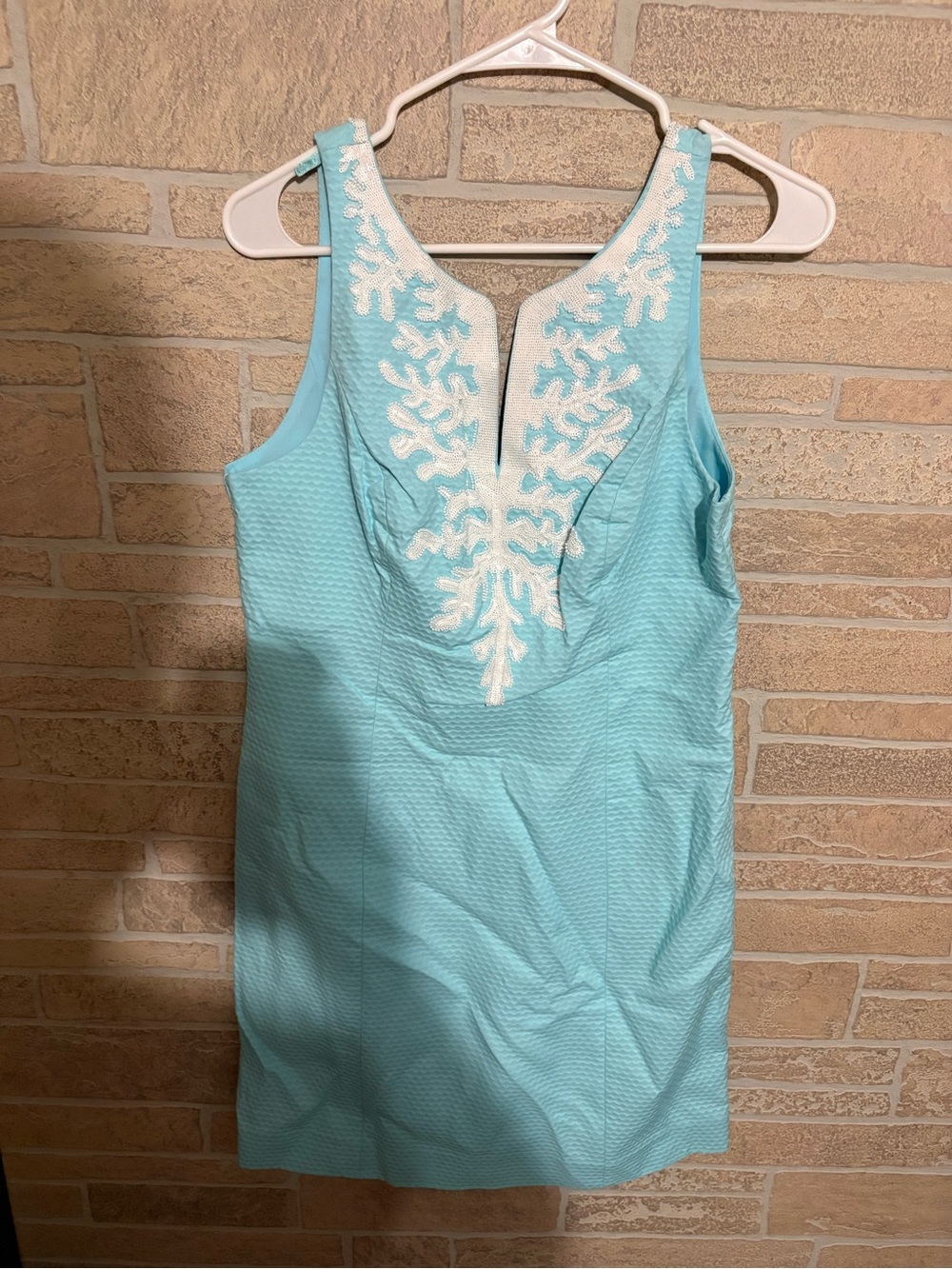 Lilly Pulitzer Aqua Mini Dress with White Embroidered V-Neck